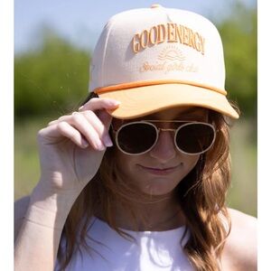 NWT Women Hat Cap Good Energy Yellow Orange Embroidered Baseball Trucker NEW